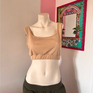 Beige Ribbed Cropped Bra Top